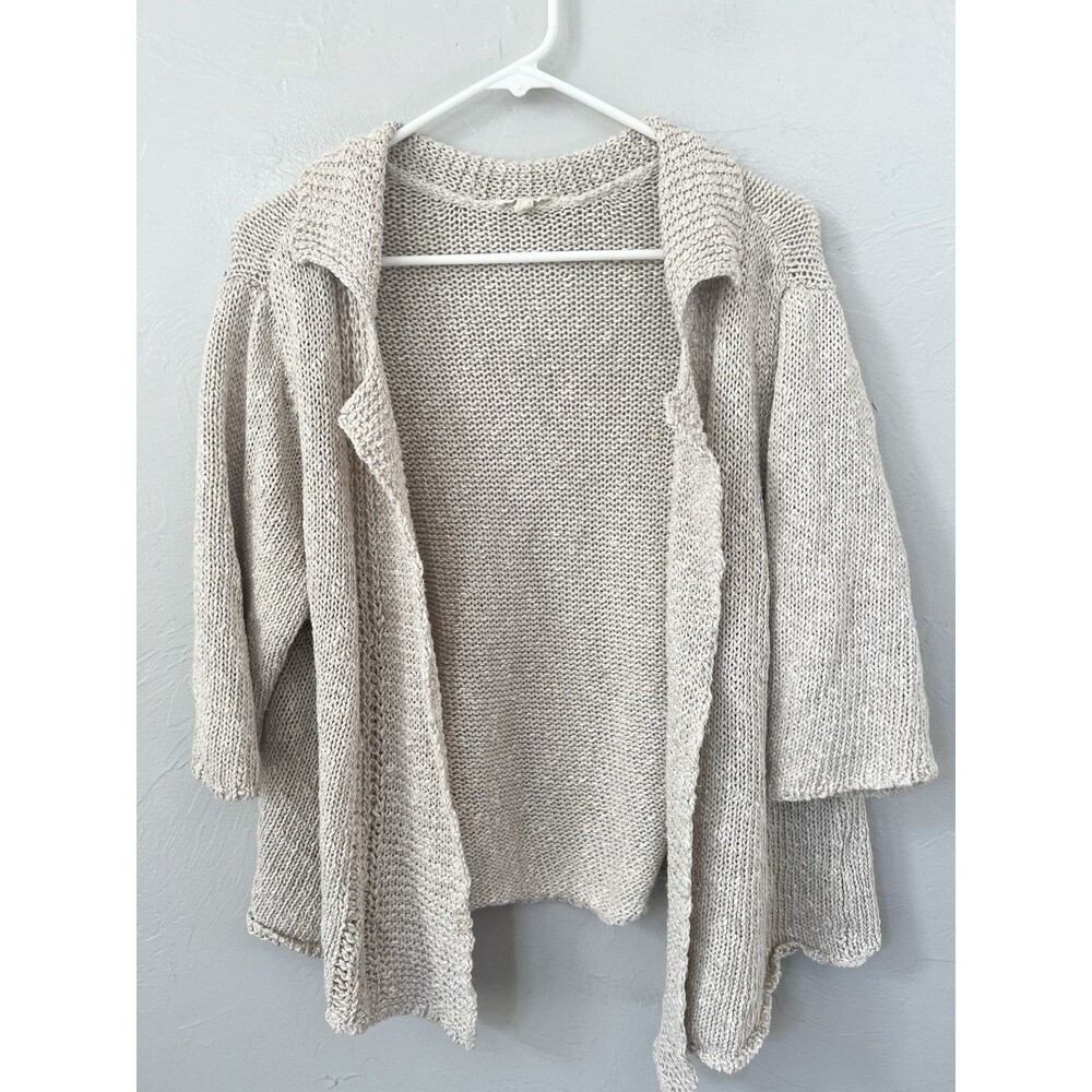 Eileen Fisher Women's Cardigan Sweater Linen Cotton Crochet Beige SZ XL 1X Top